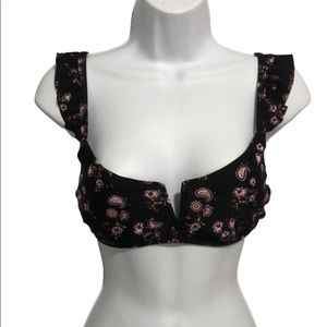 Hollister Black Floral Ruffle Bikini Top Women’s Size M
